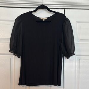 Black Fitted Puff Sleeve Blouse